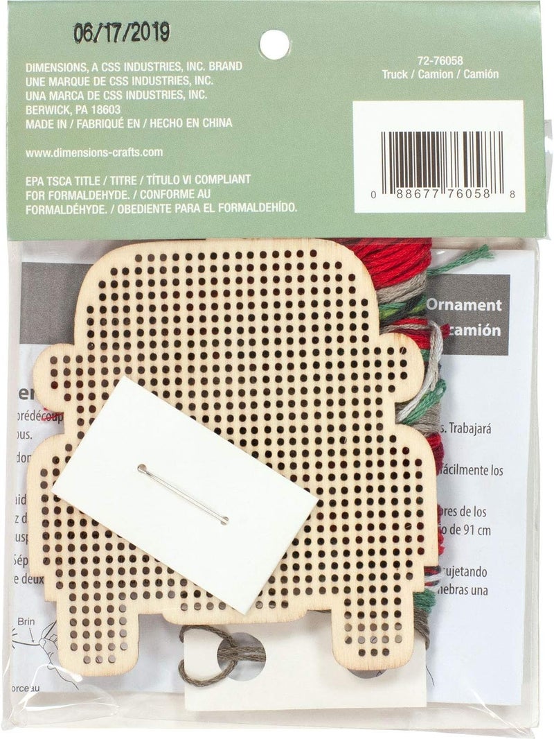 Dimensions Counted Cross Stitch, Vintage Truck Wooden Christmas Ornament Craft Kit, 1 Pc - Image 3