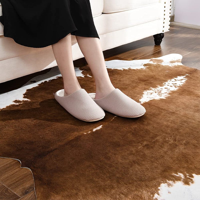 BENRON Premium Cowhide Rug Accent Western Rug 4.6x5.2ft Faux Cow Hide Rug Rustic Animal Rug Cute Cow Print Rug Stylish Rugs for Living Room Bedroom Leahther Carpets for Cowboy Cowgirl Khaki Brown - Image 5