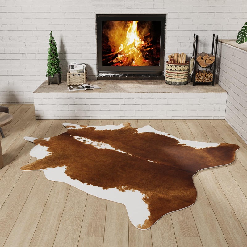 BENRON Premium Cowhide Rug Accent Western Rug 4.6x5.2ft Faux Cow Hide Rug Rustic Animal Rug Cute Cow Print Rug Stylish Rugs for Living Room Bedroom Leahther Carpets for Cowboy Cowgirl Khaki Brown - Image 3