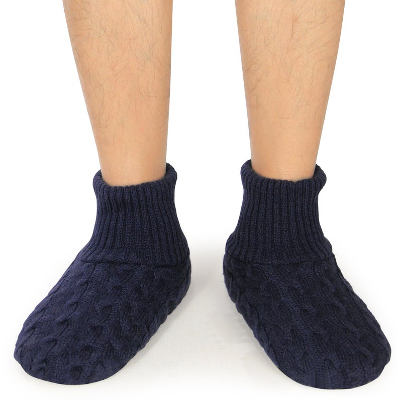 BenSorts Winter Slipper Socks for Men Gift Warm Cozy Soft Fleece House Socks Slipper Non Skid with Grippers 2 Pairs Black Blue Size 10 11 12 13 - Image 2