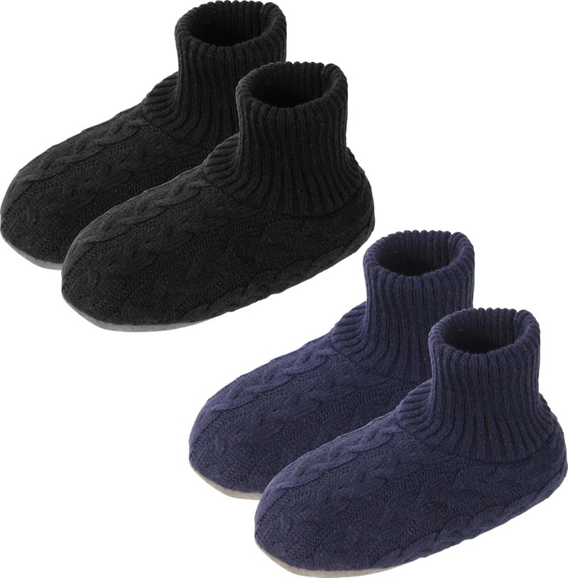 BenSorts Winter Slipper Socks for Men Gift Warm Cozy Soft Fleece House Socks Slipper Non Skid with Grippers 2 Pairs Black Blue Size 10 11 12 13 - Image 1