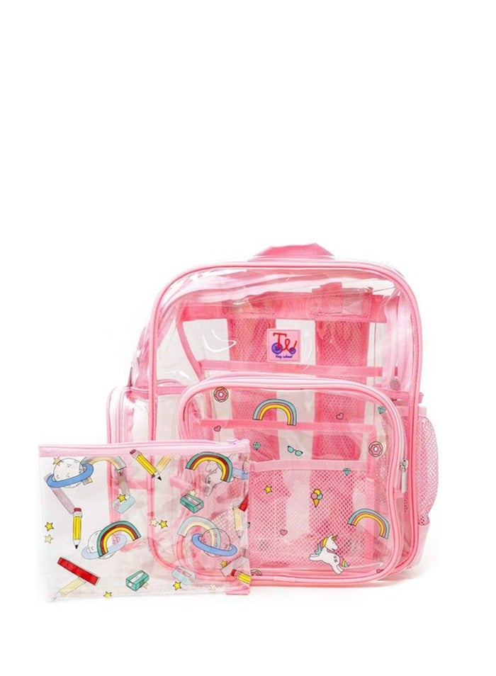 TINY WHEEL Backpack With Pencil Case Clear/Pink