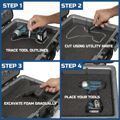 ONREVA Tool Box Foam 16x12x2 inch 3Pack, Foam Inserts for Cases, Polyethylene Storage Sheets for Toolbox Hard Case, Tool Shadow Insert, Kaizen Organizer Sheet, Black with Blue - Image 4