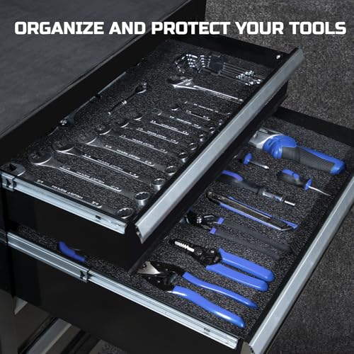 ONREVA Tool Box Foam 16x12x2 inch 3Pack, Foam Inserts for Cases, Polyethylene Storage Sheets for Toolbox Hard Case, Tool Shadow Insert, Kaizen Organizer Sheet, Black with Blue - Image 3