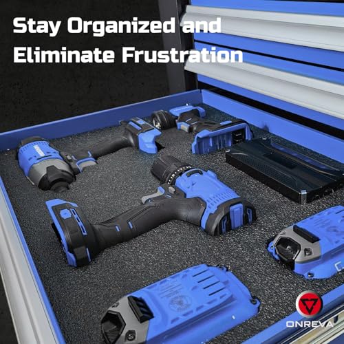 ONREVA Tool Box Foam 16x12x2 inch 3Pack, Foam Inserts for Cases, Polyethylene Storage Sheets for Toolbox Hard Case, Tool Shadow Insert, Kaizen Organizer Sheet, Black with Blue - Image 5