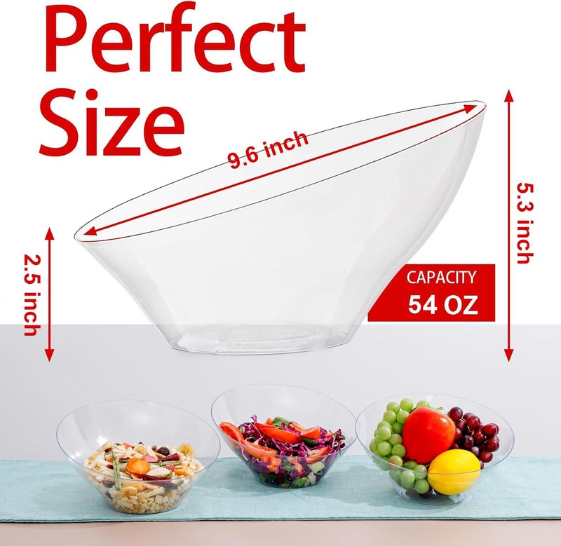 bUCLA 54 OZ Clear Plastic Serving Bowls (12 Pack) - Angled Serving Bowls Disposable for Chip&Candy - Party Table Salad and Fruit - Image 2