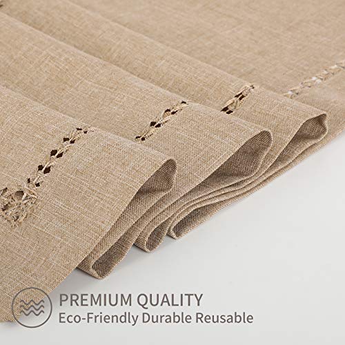 Tosewever Decorative Hemstitch Linen Table Runner Farmhouse Style Tabletop Collection Handcrafted Table Runners for Everyday Dining Wedding Party Holiday Home Decor (14 x 72 Inches, Light Coffee) - Image 5