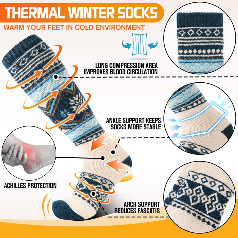 Welwoos Merino Wool Ski Socks for Womens Mens Thermal Winter Warm Thick Knee High Gift Sock Stocking Stuffers for Skiing Outdoor Sports Snowboarding 3 Pairs(Nordic,L) - Image 3