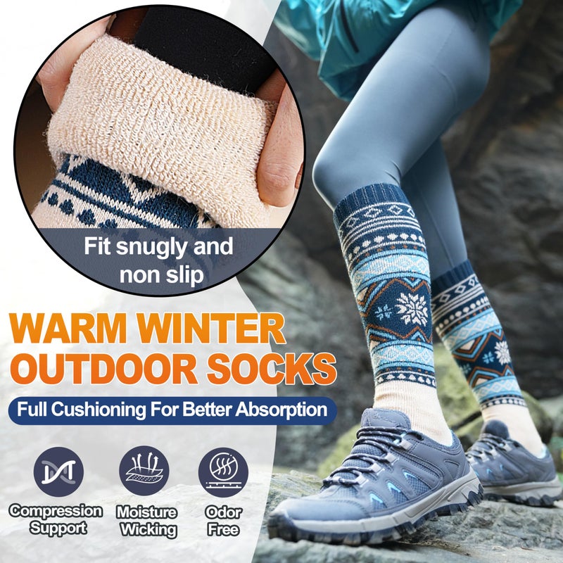 Welwoos Merino Wool Ski Socks for Womens Mens Thermal Winter Warm Thick Knee High Gift Sock Stocking Stuffers for Skiing Outdoor Sports Snowboarding 3 Pairs(Nordic,L) - Image 4