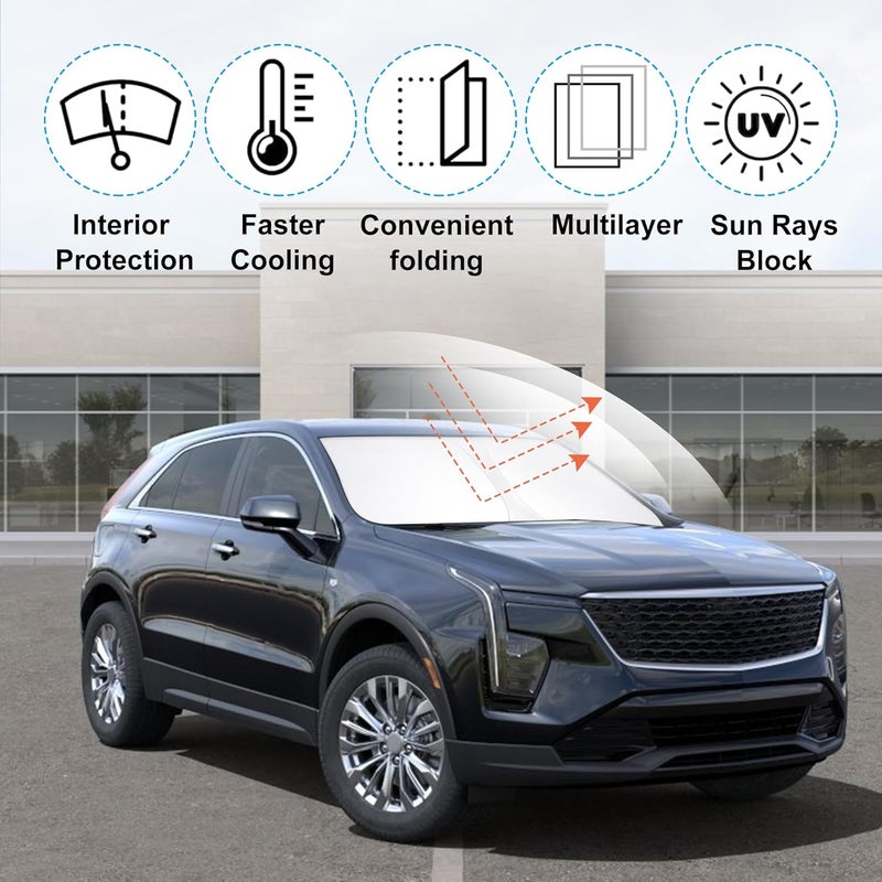 إل إتش إف لايف ظل شمسي للزجاج الأمامي مصمم خصيصًا لطرازات Cadillac XT4 للأعوام 2019–2025؛ يتميز بكونه قابلًا للطي ويحمي السيارة من أشعة الشمس والحرارة، مما يساعد على الحفاظ على برودتها. - Image 2