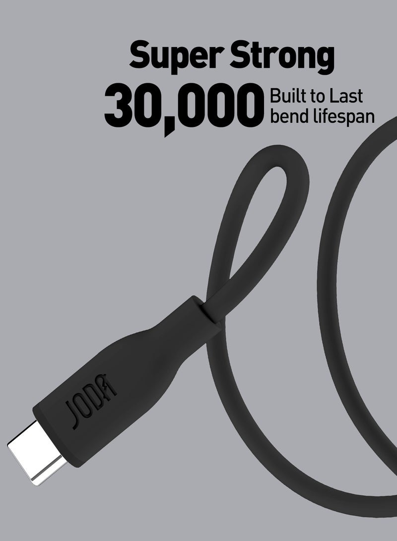 جودا كابل سليب سي - 60W سيليكون 1 متر - أسود، متين وأنيق، مثالي للاستخدام اليومي، يُستخدم لشحن الهواتف الذكية، اللابتوبات، والأجهزة اللوحية بسرعة عالية ⚡. مع تصميم عملي وأنيق، يمكن لهذا الكابل أن يتحمل ما يصل إلى 30,000 طية دون تلف 🔄. - Image 2