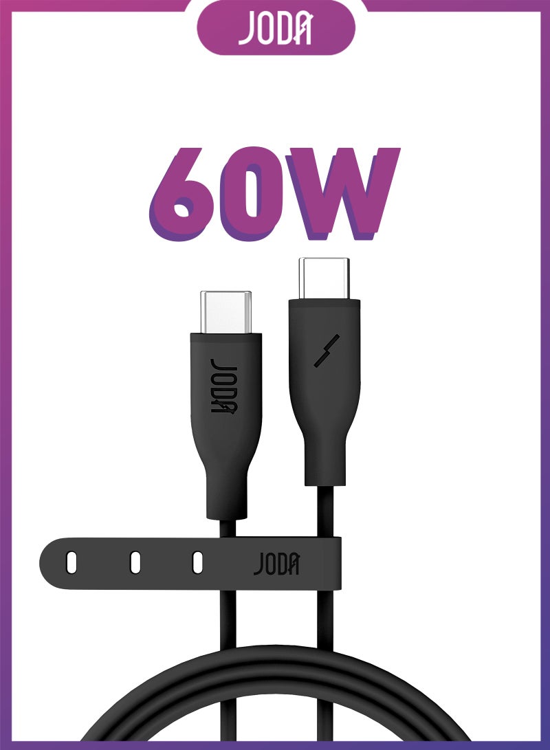 JODA Cable SLIP C - 60W Silicone 1 Meter - Black , Durable and Stylish, Perfect for Daily Use Used to charge smartphones, laptops, and tablets at high speed ⚡. With a practical and elegant design, this cable can withstand up to 30,000 folds without damage 🔄. Ideal for daily use, offering both reliability and style - Image 1