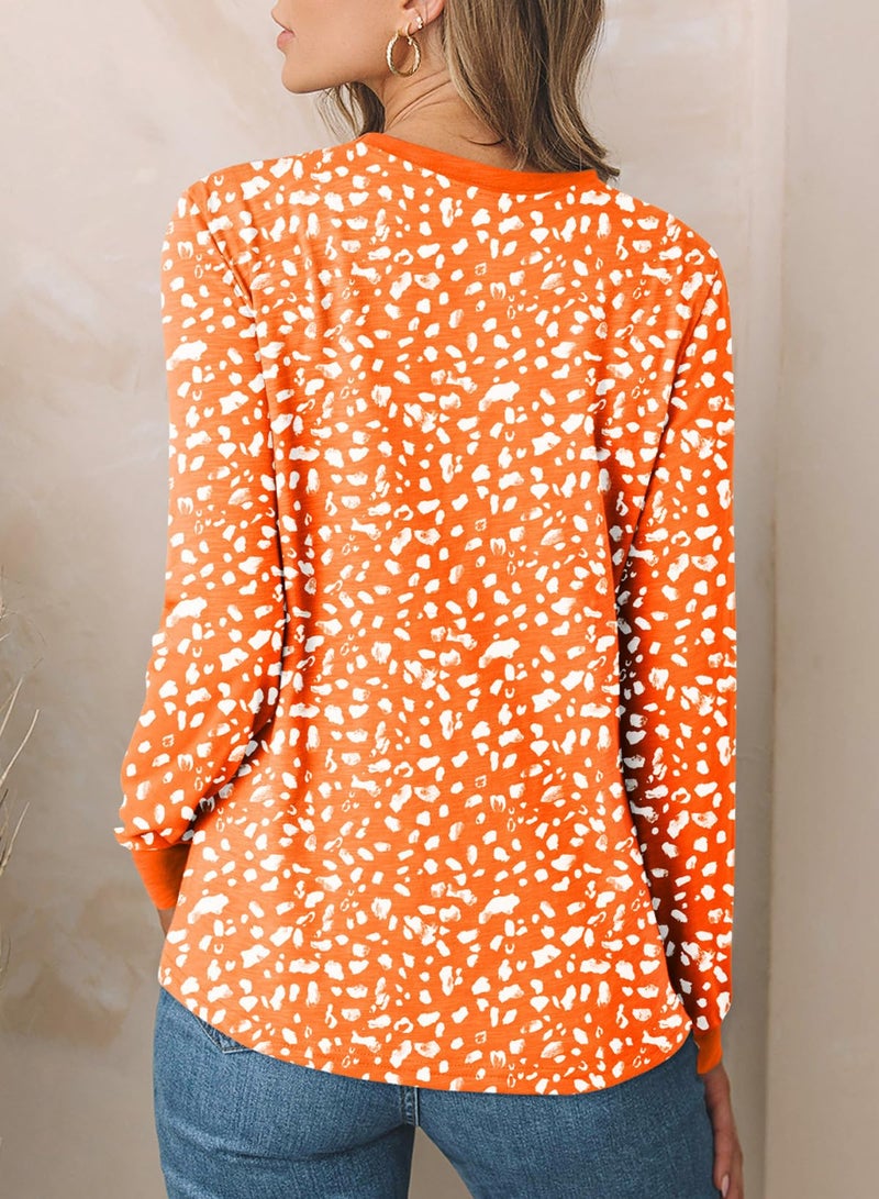 EVALESS Womens Polka Dots Tops Crewneck Long Sleeve Shirts Trendy Spring 2026 Lightweight Loose Sweatshirts Carrot Medium - Image 4