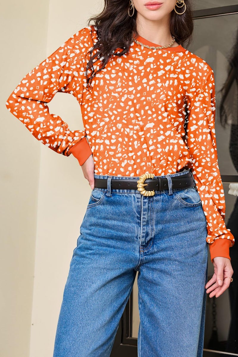 EVALESS Womens Polka Dots Tops Crewneck Long Sleeve Shirts Trendy Spring 2026 Lightweight Loose Sweatshirts Carrot Medium - Image 5