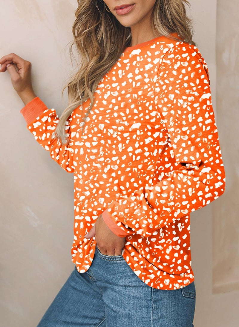 EVALESS Womens Polka Dots Tops Crewneck Long Sleeve Shirts Trendy Spring 2026 Lightweight Loose Sweatshirts Carrot Medium - Image 3