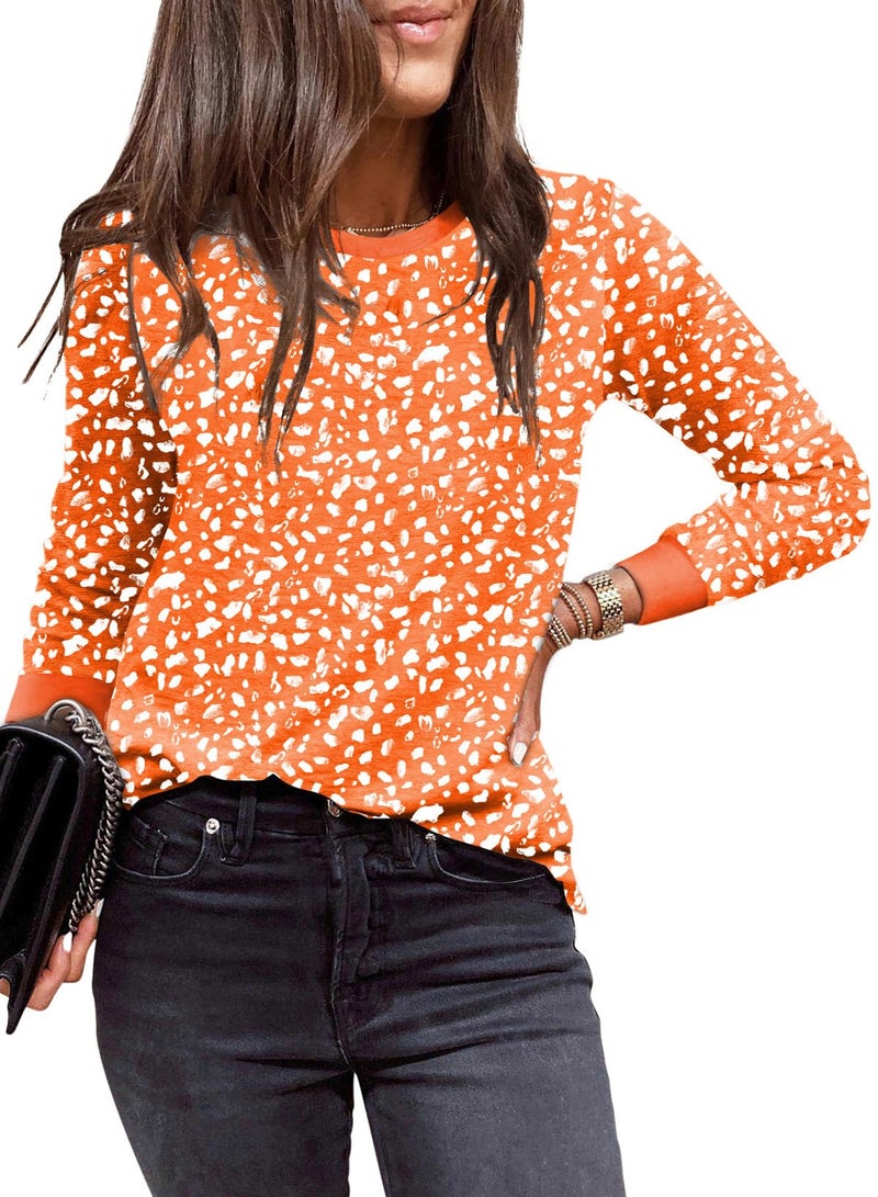 EVALESS Womens Polka Dots Tops Crewneck Long Sleeve Shirts Trendy Spring 2026 Lightweight Loose Sweatshirts Carrot Medium - Image 1