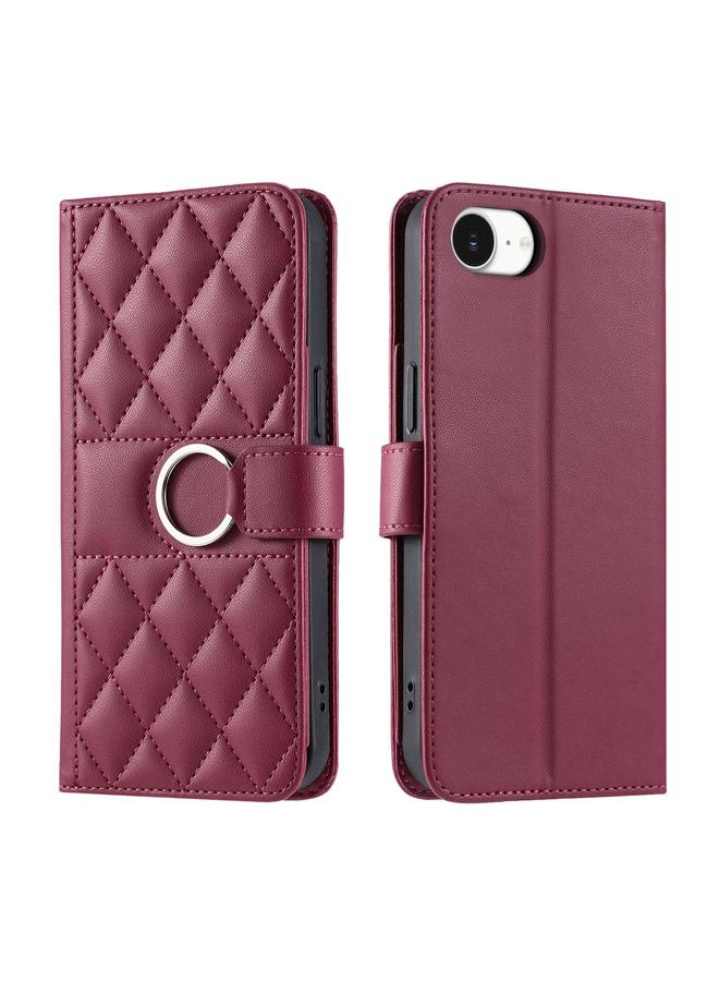 اس-توب جراب هاتف iPhone 16e مصنوع من الجلد مع مشبك حلقي على شكل معين - Image 1