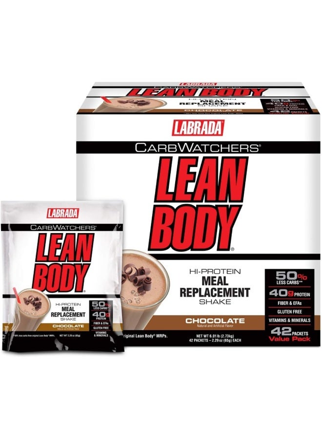 LABRADA Nutrition Lean Body Carb Watchers (40G Lean Pro Protein, 8G Fiber, 8G Essential Fats, 21 Vitamin & Minerals, Gluten Free, No Artificial Colours, No Preservatives) - 42 Packs 2.29Oz (Chocolate) - Image 1