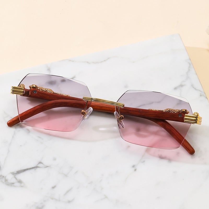 New Retro Wood Grain Temple Sunglasses Trendy High-End Cut-Edge Leopard Sunglasses Women'S Driving Square Frame Glasses - Image 2