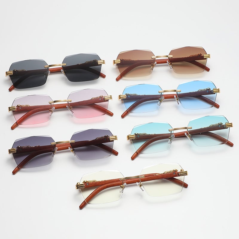New Retro Wood Grain Temple Sunglasses Trendy High-End Cut-Edge Leopard Sunglasses Women'S Driving Square Frame Glasses - Image 3