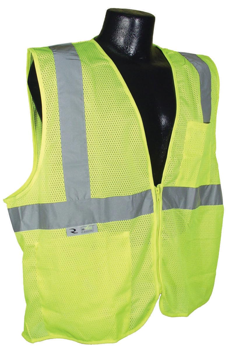 Radians SV2ZGMXL Polyester Mesh Economy Class 2 High Visibility Vest with Zipper Closure XLarge Green