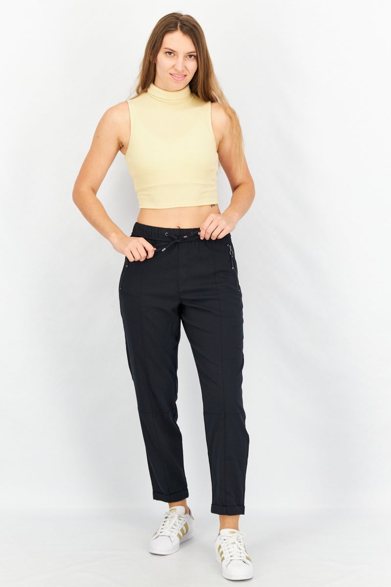 ESPRIT Women Drawstring Solid Pants, Black - Image 4