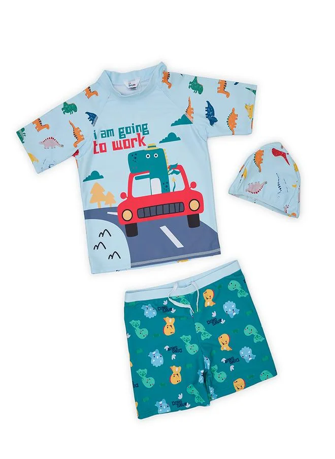 babyqlo Dino Drive 3 Pc Boys Swimsuit Set