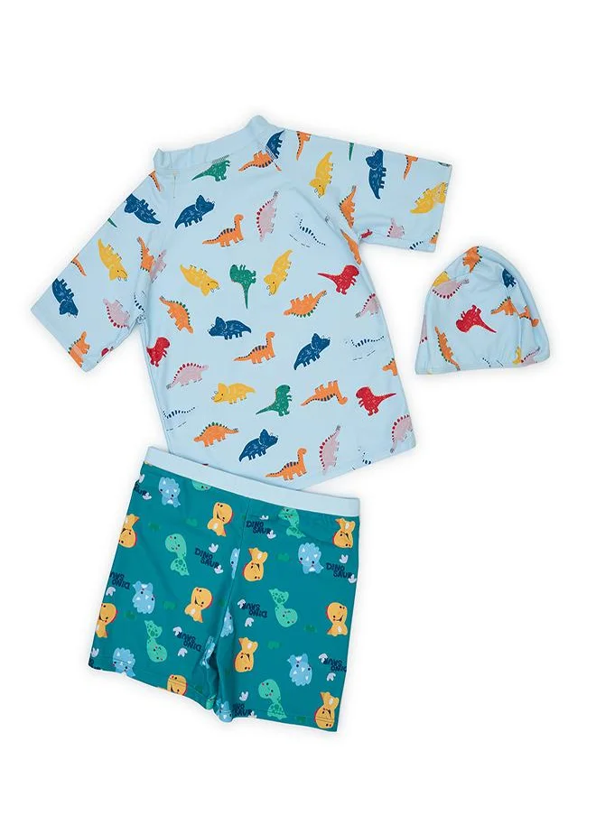 babyqlo Dino Drive 3 Pc Boys Swimsuit Set