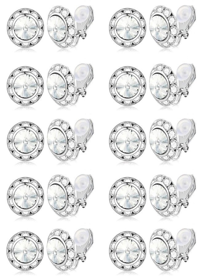 Tornito 10 Pairs Clip on Halo Earrings for Women Crystal Rhinestone Stud Earrings Clip for Dance Competitions Stage Opera Performance Wedding Party Round Shaped Multicolored Ear Clips Jewelry 15mm - Image 1