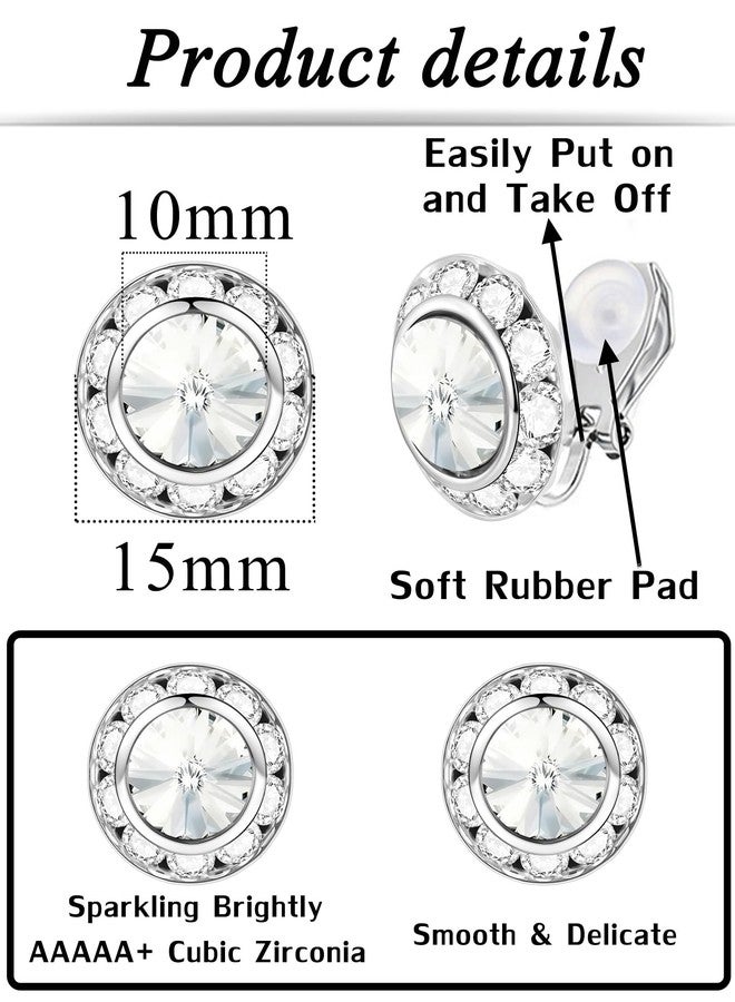 Tornito 10 Pairs Clip on Halo Earrings for Women Crystal Rhinestone Stud Earrings Clip for Dance Competitions Stage Opera Performance Wedding Party Round Shaped Multicolored Ear Clips Jewelry 15mm - Image 2