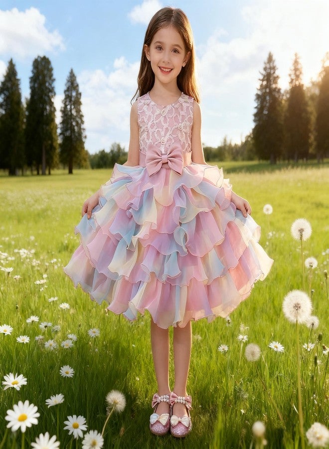 Lamgool Toddler Girl Rainbow Birthday Dress Princess Ruffle Tulle Tutu Gown for Wedding Pageant Party 3-4T - Image 2