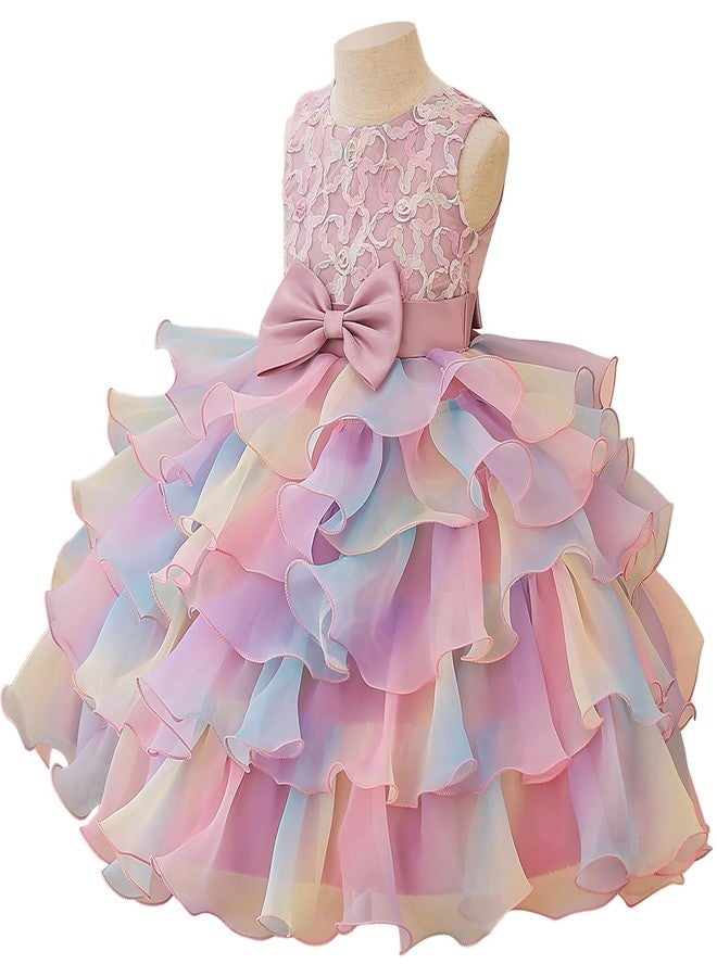 Lamgool Toddler Girl Rainbow Birthday Dress Princess Ruffle Tulle Tutu Gown for Wedding Pageant Party 3-4T - Image 5