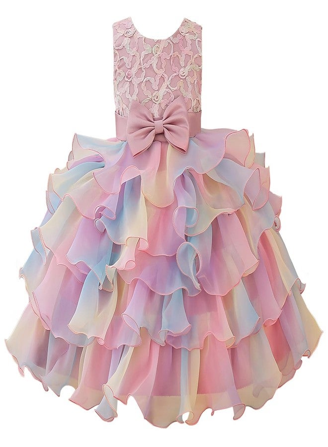 Lamgool Toddler Girl Rainbow Birthday Dress Princess Ruffle Tulle Tutu Gown for Wedding Pageant Party 3-4T - Image 1