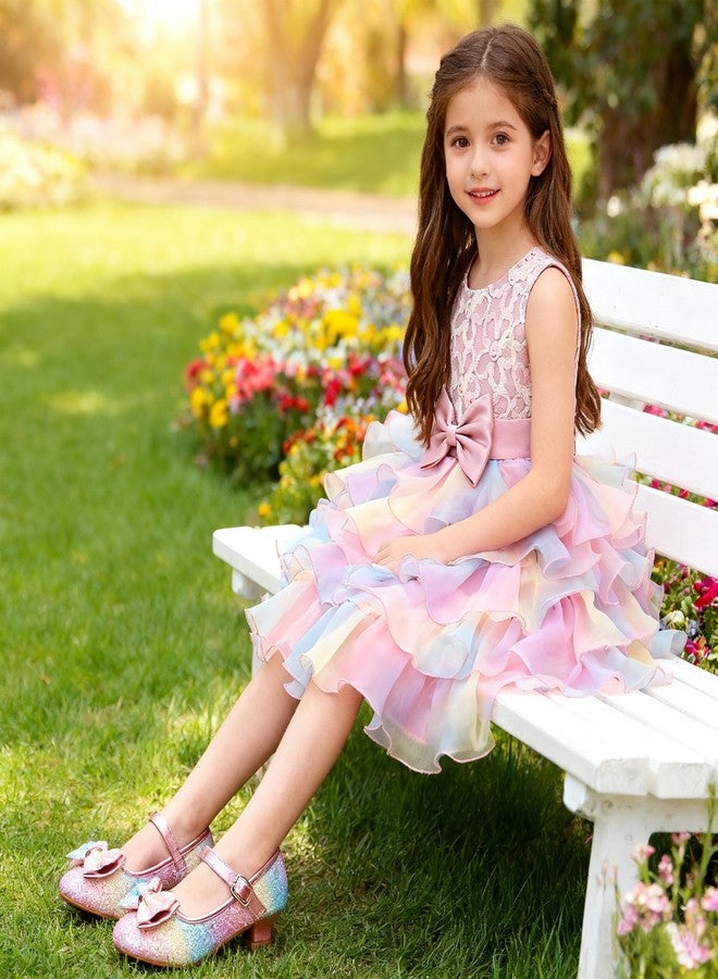 Lamgool Toddler Girl Rainbow Birthday Dress Princess Ruffle Tulle Tutu Gown for Wedding Pageant Party 3-4T - Image 3