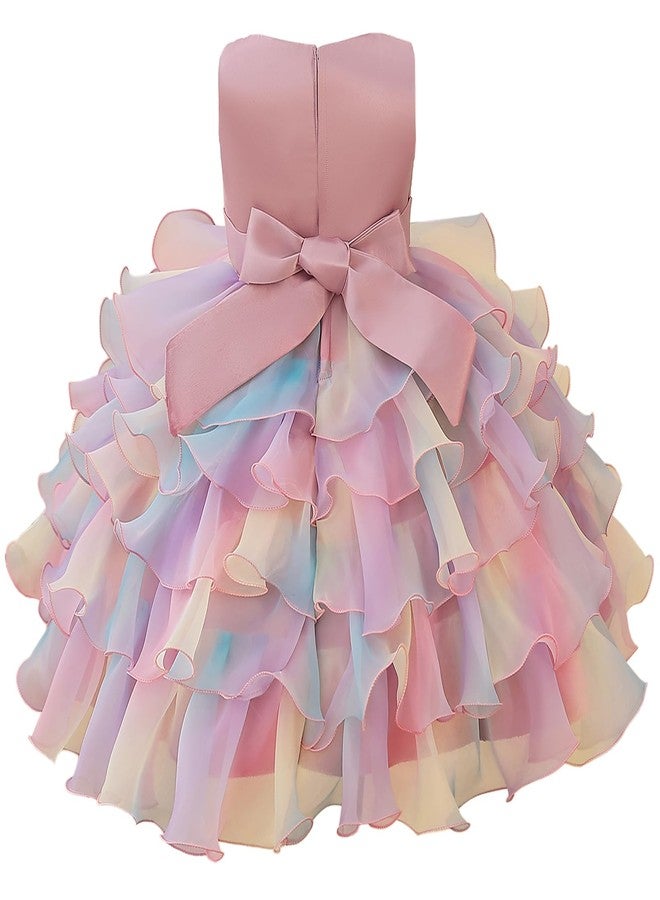 Lamgool Toddler Girl Rainbow Birthday Dress Princess Ruffle Tulle Tutu Gown for Wedding Pageant Party 3-4T - Image 4