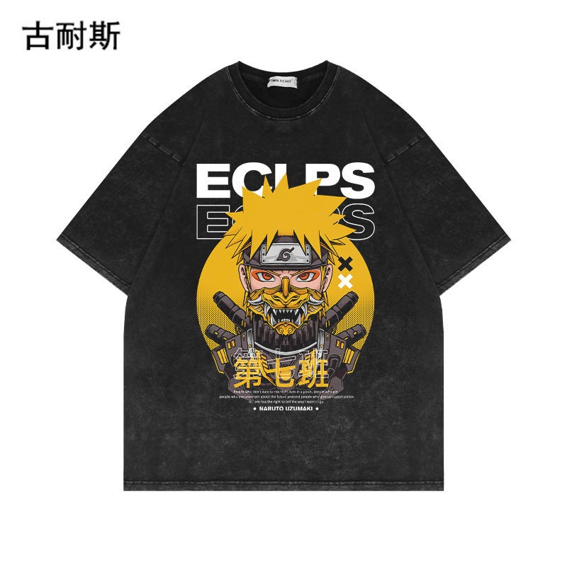 American High Street Fashion Brand Short Sleeve T-Shirt Men'S Summer Retro Washed Old Half Sleeve Niche Handsome - Image 1