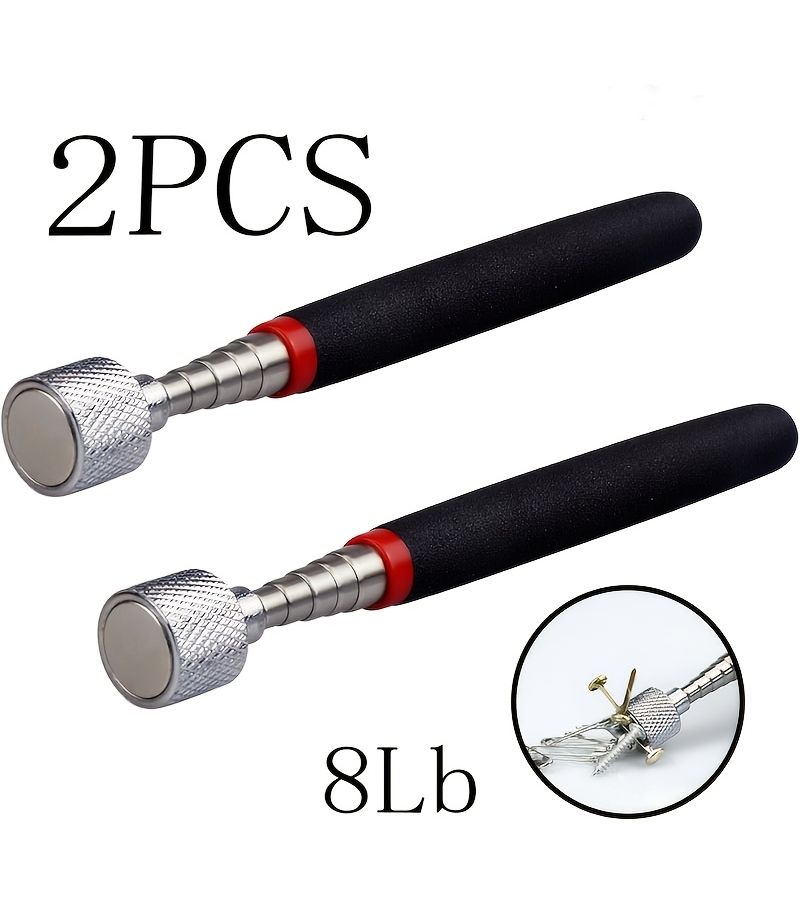2pcs Black Heavy Duty Extendable Magnetic Pickup Tool 8 Pound Capacity 6 3 Inch Shortened 24 41 Inch Extended For Car Repair Picking Up Iron Objects In Gaps - Image 1