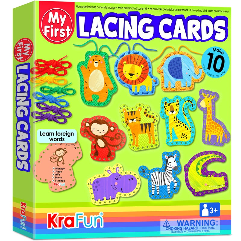 KRAFUN Safari Animal Preschool Arts Crafts Lacing Kit 10 Easy Lacing Cards for Toddlers Fine Motor Skills - Image 2