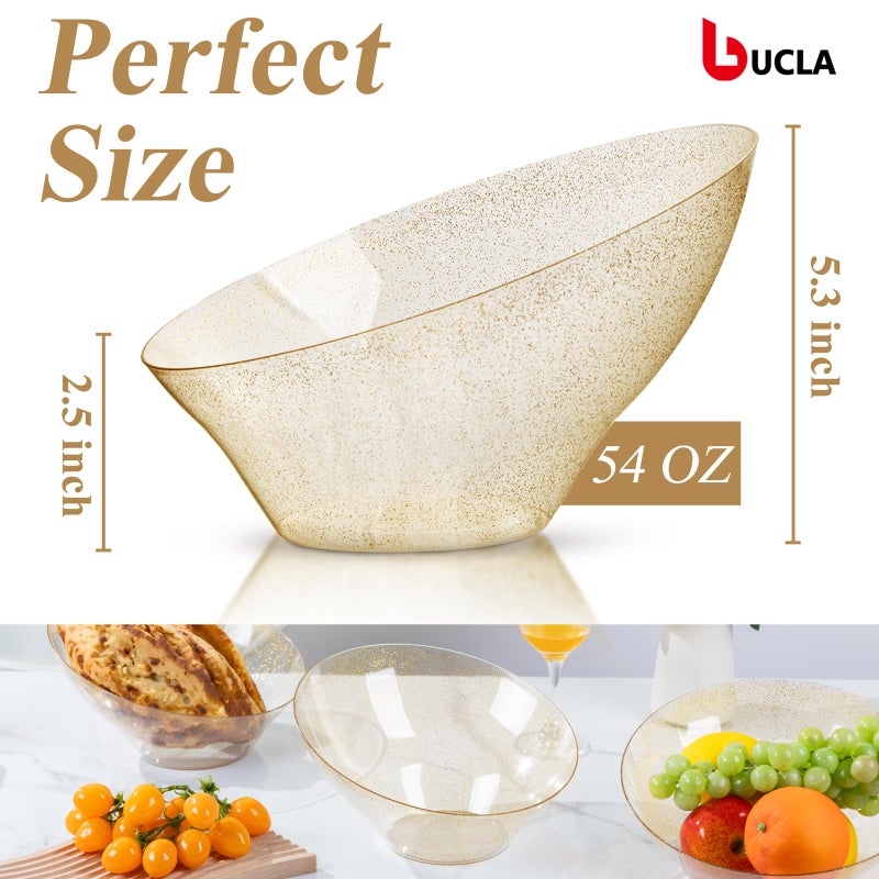 bUCLA 12 Pack Gold Glitter Plastic Serving Bowls - 54 OZ Angled Serving Bowls Disposable for Chip,Candy, Snack,Salad & Fruit - Ideal for Party, Wedding & Thanksgiving - Image 2