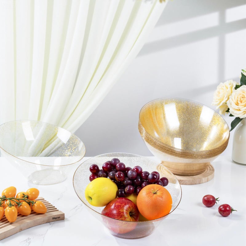 bUCLA 12 Pack Gold Glitter Plastic Serving Bowls - 54 OZ Angled Serving Bowls Disposable for Chip,Candy, Snack,Salad & Fruit - Ideal for Party, Wedding & Thanksgiving - Image 3