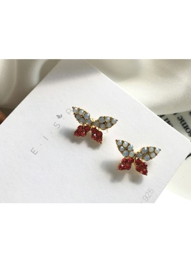 NIBEMINENT - Stone Studded Butterfly Design Stud Earrings - Image 1