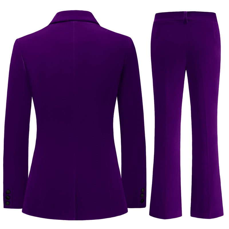 TRONSTORE Women's Velvet Suit 2 Piece Set Satin Peaked Lapel Blazer Outfits for Women Wedding Party Business-Deep Purple M - Image 4