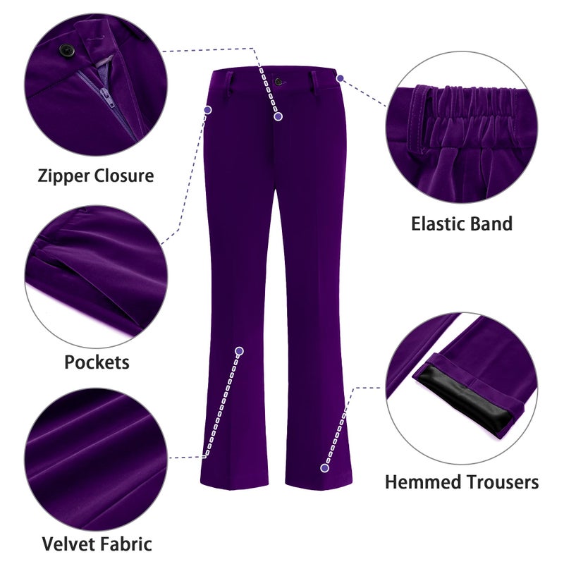 TRONSTORE Women's Velvet Suit 2 Piece Set Satin Peaked Lapel Blazer Outfits for Women Wedding Party Business-Deep Purple M - Image 3