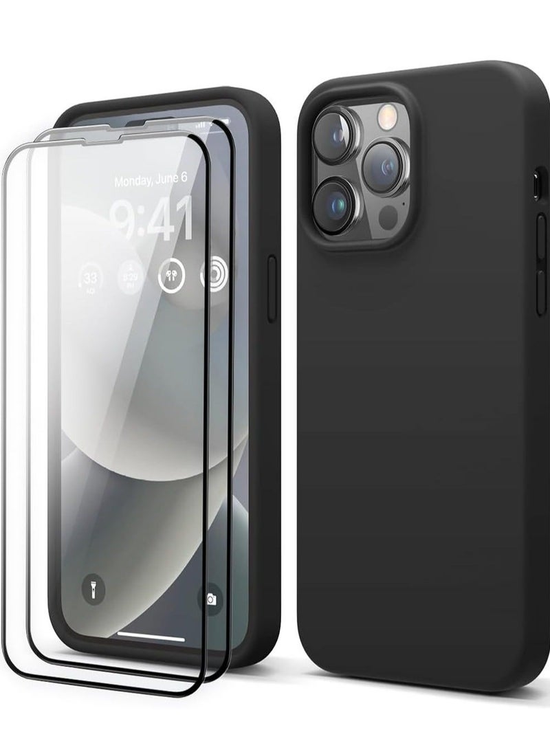 Raxoom [3-in-1] iPhone 15 Case with 9H Tempered Glass Screen Protector â€“ Premium Liquid Silicone Shockproof Cover, Slim Black Design - Image 1