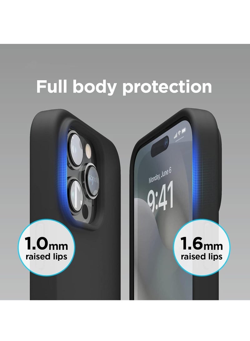 Raxoom [3-in-1] iPhone 15 Case with 9H Tempered Glass Screen Protector â€“ Premium Liquid Silicone Shockproof Cover, Slim Black Design - Image 4