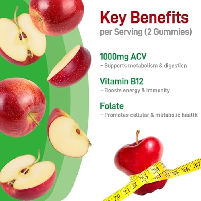 Biobor Apple Cider Vinegar Gummies 1000 mg with Vitamin B12, ACV Gummies for Women Support The Metabolism of Fats and Carbohydrates, Vegan, GMO Free, Gluten Free (60 Count) - Image 4