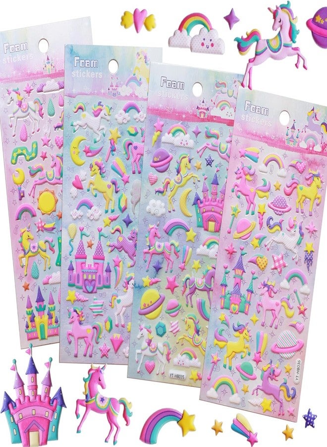 SAMVARDHAN Unicorn 3D Puffy Stickers Set for Kids and Girls, 4 Different Foam Sticker Sheets for Scrapbooking, Stationery Rewards and DIY Crafting, Adorable and Reusable, Birthday Gift, - Image 1