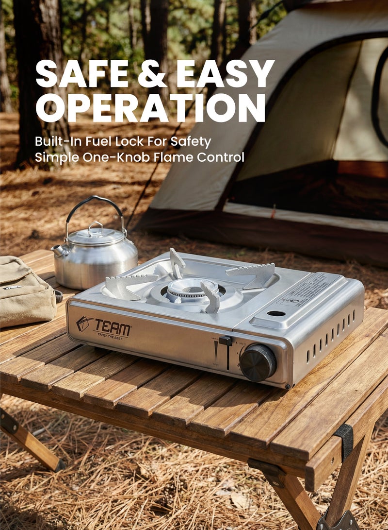 TEAM Camping Gas Stove – Dual Use Butane & LPG Portable Gas Burner with Piezo Ignition, Cast Iron Burner, Carry Bag, Lightweight Outdoor Cooking Stove for Camping, Hiking & BBQ - Image 4
