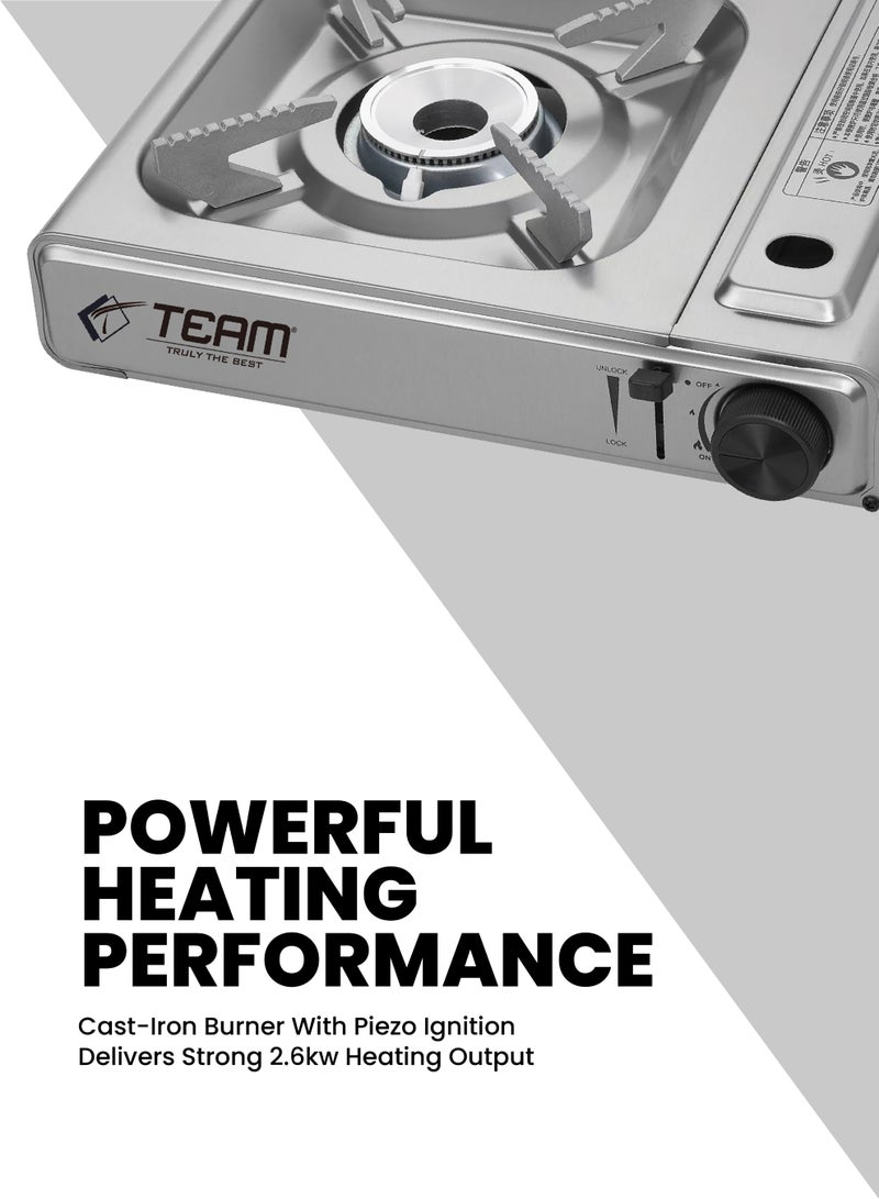 TEAM Camping Gas Stove – Dual Use Butane & LPG Portable Gas Burner with Piezo Ignition, Cast Iron Burner, Carry Bag, Lightweight Outdoor Cooking Stove for Camping, Hiking & BBQ - Image 3