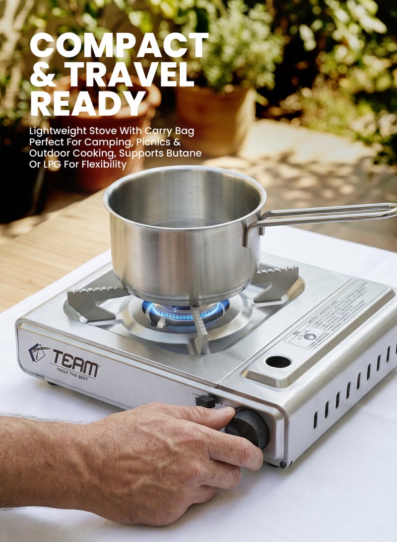 TEAM Camping Gas Stove – Dual Use Butane & LPG Portable Gas Burner with Piezo Ignition, Cast Iron Burner, Carry Bag, Lightweight Outdoor Cooking Stove for Camping, Hiking & BBQ - Image 2